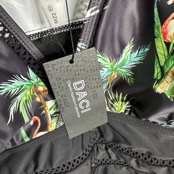 Daci Flamingo Plus Size One Piece Swimsuit 22W Mesh Tropical‎ Beach Resort - Picture 9 of 10